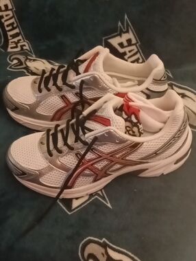 Asics White Sneakers with Red and Black Accents